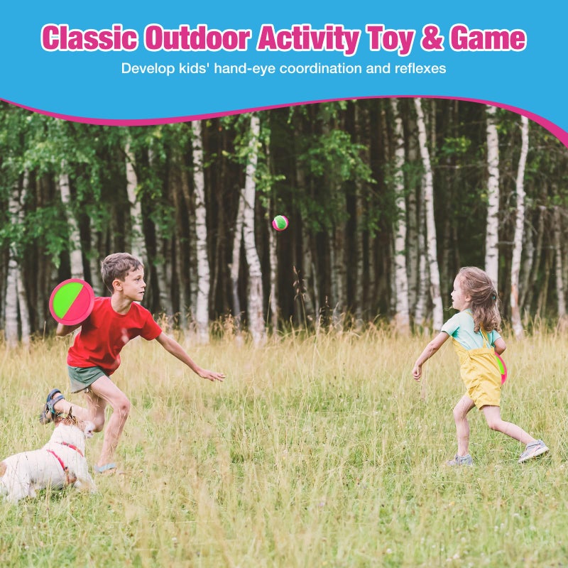 Qrooper Kids Outdoor Toys - Toss and Catch Game Set, Outside Yard Camping Beach Pool Toys Games for Boys Girls 3 4 5 6 7 8 9 10 Year Old, 4 Paddles 4 Balls (Pink+Pink) - Image 3
